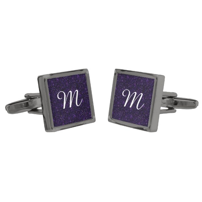 Dark Purple Glitter Print Cufflinks (Angled)