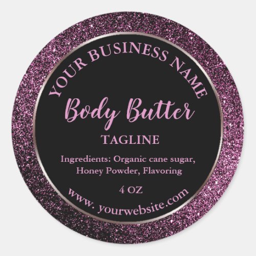 dark purple glitter product label body butter