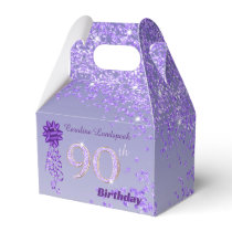 Dark Purple Glitter & Ribbon 90th Birthday Favor Favor Boxes