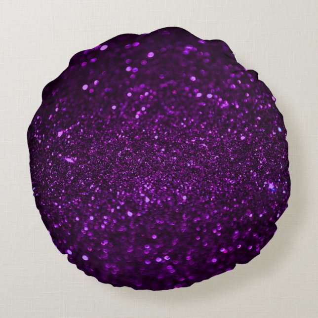 Dark Purple Glitter Round Throw Pillow (Back)