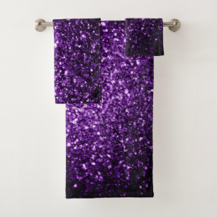 Dark Purple glitter sparkles Bath Towel Set