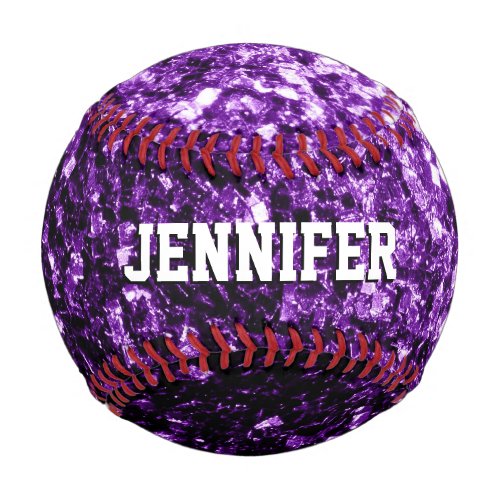 Dark purple glitter sparkles bling Your name Team Baseball