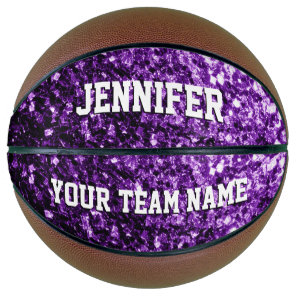 Dark purple glitter sparkles bling Your name Team Basketball