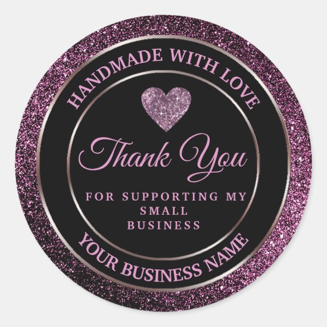 dark purple glitter thank you classic round sticke classic round sticker (Front)