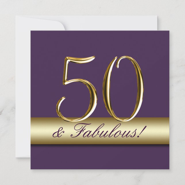 Dark Purple Gold 50 and Fabulous Birthday Invitation (Front)