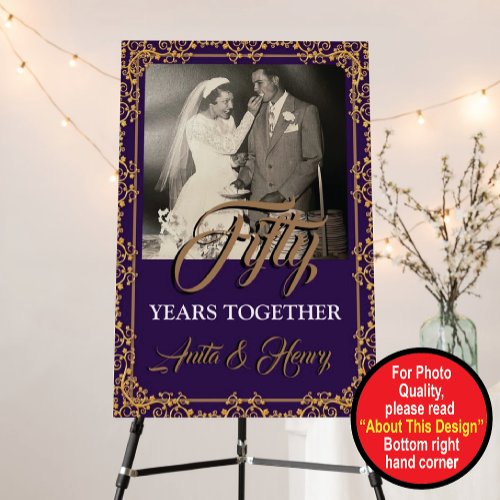 Dark Purple  Gold 50th Wedding Anniversary  Foam Board