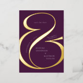 Dark Purple Gold Ampersand Typography Save Date Foil Invitation (Standing Front)