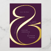 Dark Purple Gold Ampersand Typography Save Date Foil Invitation (Front)
