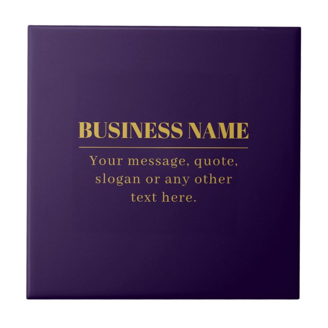 Dark Purple & Gold Business Name or Greeting  Ceramic Tile (Front)