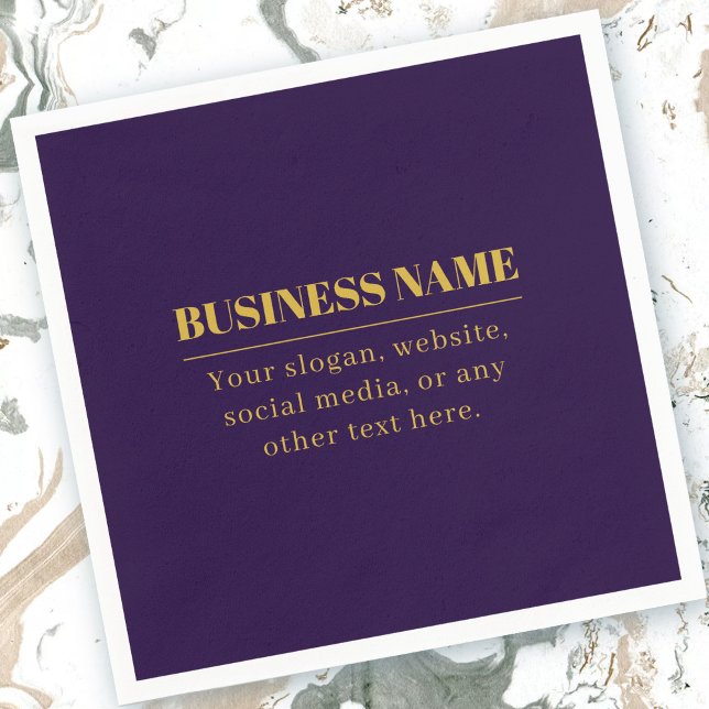 Dark Purple & Gold Business Name or Greeting  Napkins (Creator Uploaded)