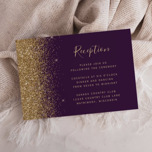 Dark Purple Gold Glitter Wedding Reception Enclosure Card