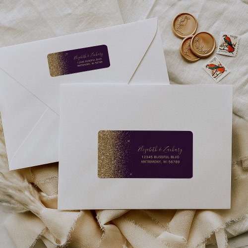 Dark Purple Gold Glitter Wedding Return Address Label