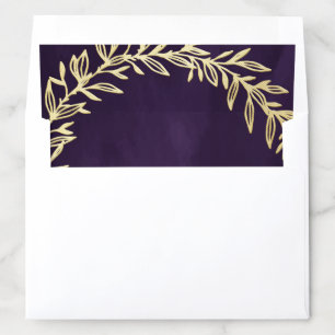 Dark Purple Gold Leaf Branch Wedding Envelope Liner