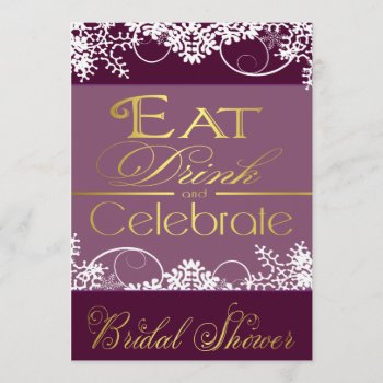 Dark Purple & Gold Snow Bridal Shower Invitations by natureprints at Zazzle
