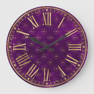 Dark Purple & Gold Spellbinder Fantasy Pattern Large Clock