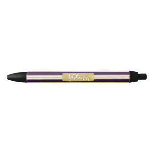 Dark Purple Gold Stripe Pattern Custom Name Pen