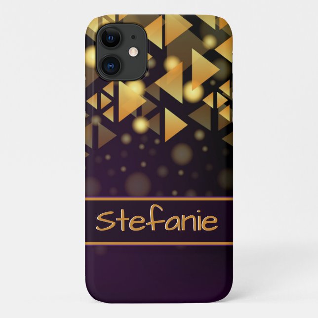 Dark Purple, Gold Triangles, Brokeh Case-Mate iPhone Case (Back)