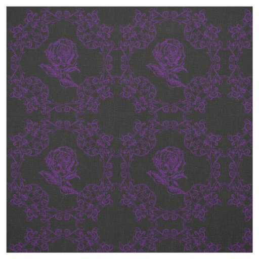 Dark Purple Goth Roses Damask Quilt Block Fabric