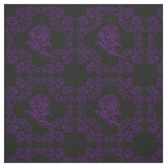 Dark Purple Goth Roses Damask Quilt Block Fabric (Swatch)