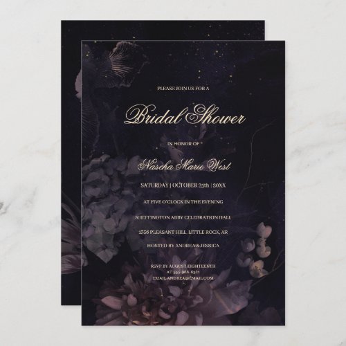 Dark Purple Gothic Boho Floral Bridal Shower Invitation