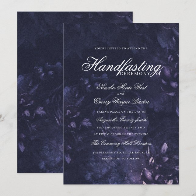 Dark Purple Gothic Boho Floral Handfasting Invitation (Front/Back)