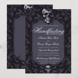 Dark Purple Gothic Boho Floral Skull Handfasting Invitation