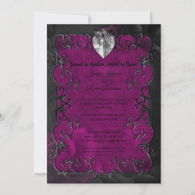 Dark purple Gothic Halloween wedding Invitation (Front)