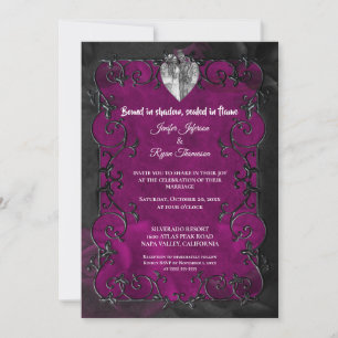 Dark purple Gothic Halloween wedding Invitation