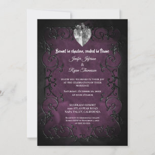 Dark purple Gothic Halloween wedding Invitation