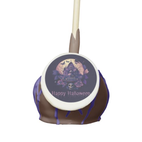 Dark Purple Gothic Haunted House Happy Halloween Cake Pops