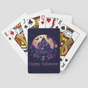 Dark Purple Gothic Haunted House Happy Halloween Poker Cards
