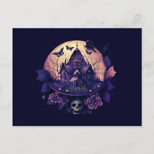 Dark Purple Gothic Haunted House Holiday Postcard