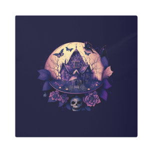 Dark Purple Gothic Haunted House Metal Print