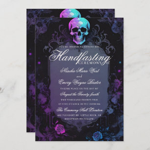 Dark Purple Gothic light Floral Skull Handfasting Invitation