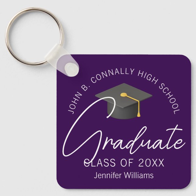 Dark Purple Graduate Custom 2025 Graduation Keychain (Front)