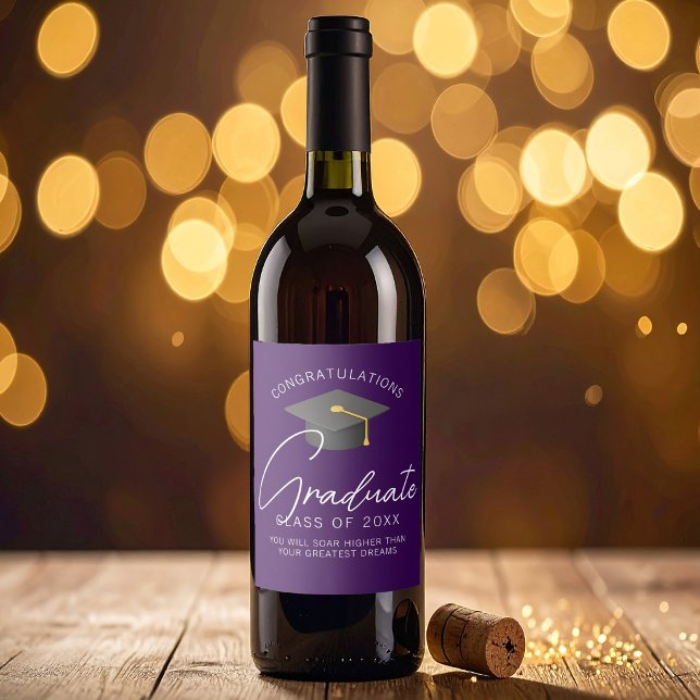 Dark Purple Graduate Custom Graduation Party Wine Label (Creator Uploaded)
