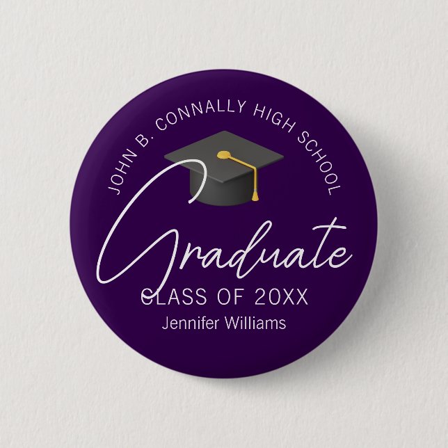Dark Purple Graduate Personalized Graduation Button (Front)