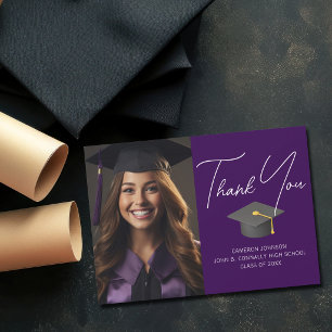 Dark Purple Graduate Photo Personalized Graduation Thank You Card