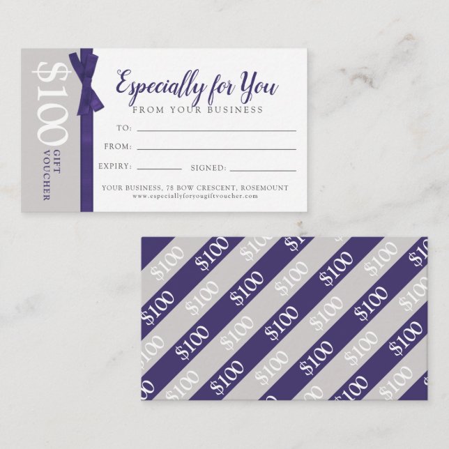 Dark purple gray business $100 gift voucher card (Front/Back)