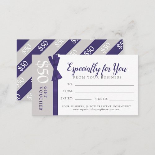 Dark purple gray business gift voucher certificate note card