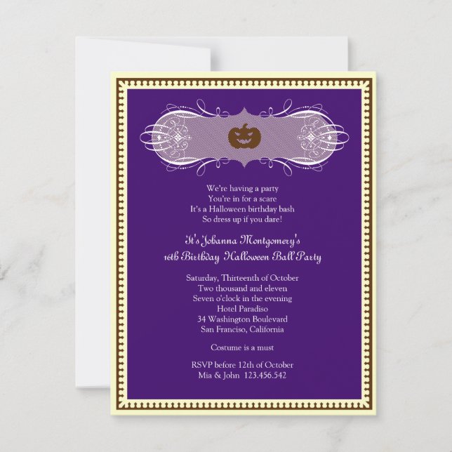 Dark Purple Halloween Ball Costume Party Invites (Front)
