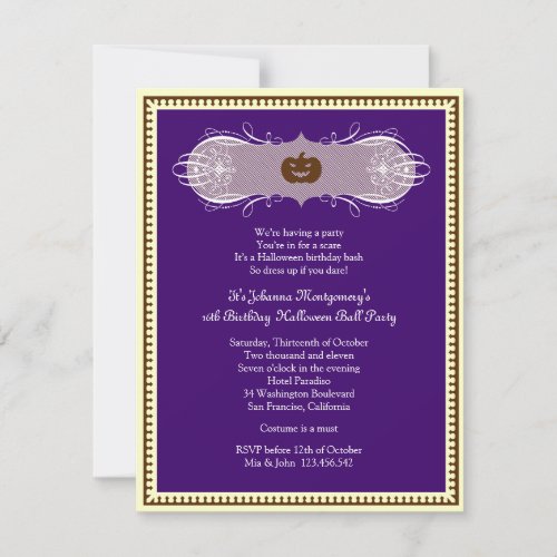 Dark Purple Halloween Ball Costume Party Invites