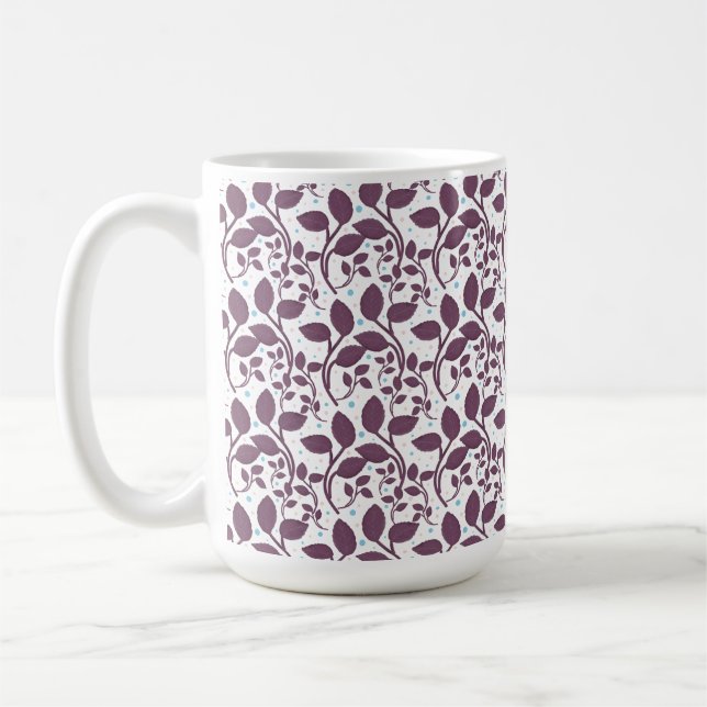 Dark Purple Leaf Pattern, Elegant Botanical Print, Coffee Mug (Left)