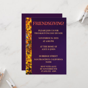 Dark Purple Leaves Thanksgiving Friends Giving Invitation