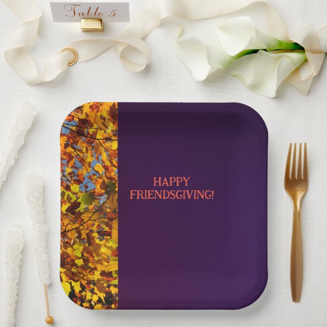 Dark Purple Leaves Thanksgiving Friendsgiving Paper Plates (Wedding)