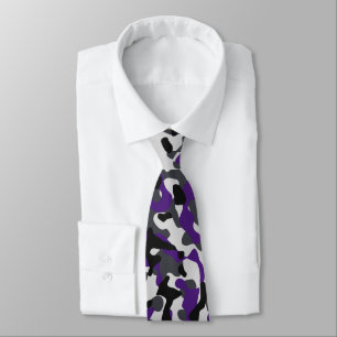 Dark Purple, Light Gray, and Black Camouflage Neck Tie