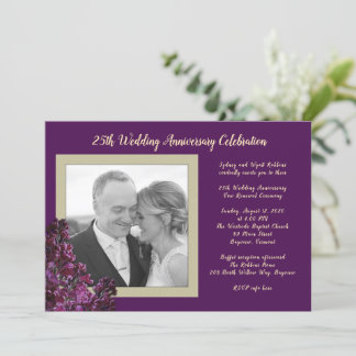 Dark Purple Lilac Photo Wedding Anniversary Event Invitation