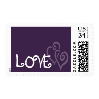 Dark Purple Love Hearts for Wedding Postage Stamps at UniqueRusticWeddingInvitations.com