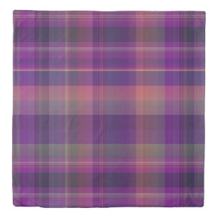 Dark Purple Madras Plaid Stripe Pattern Duvet Cover