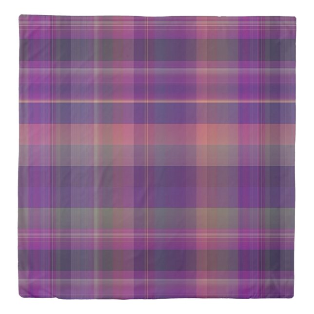 Dark Purple Madras Plaid Stripe Pattern Duvet Cover (Front)